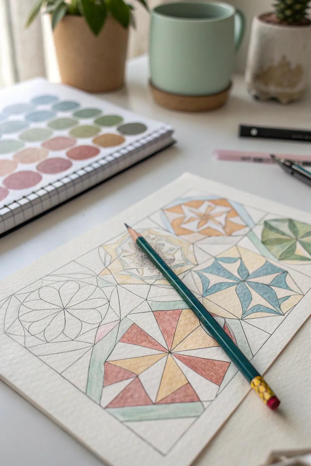 Discover the art of abstract geometry with vibrant watercolors and minimalist charm.