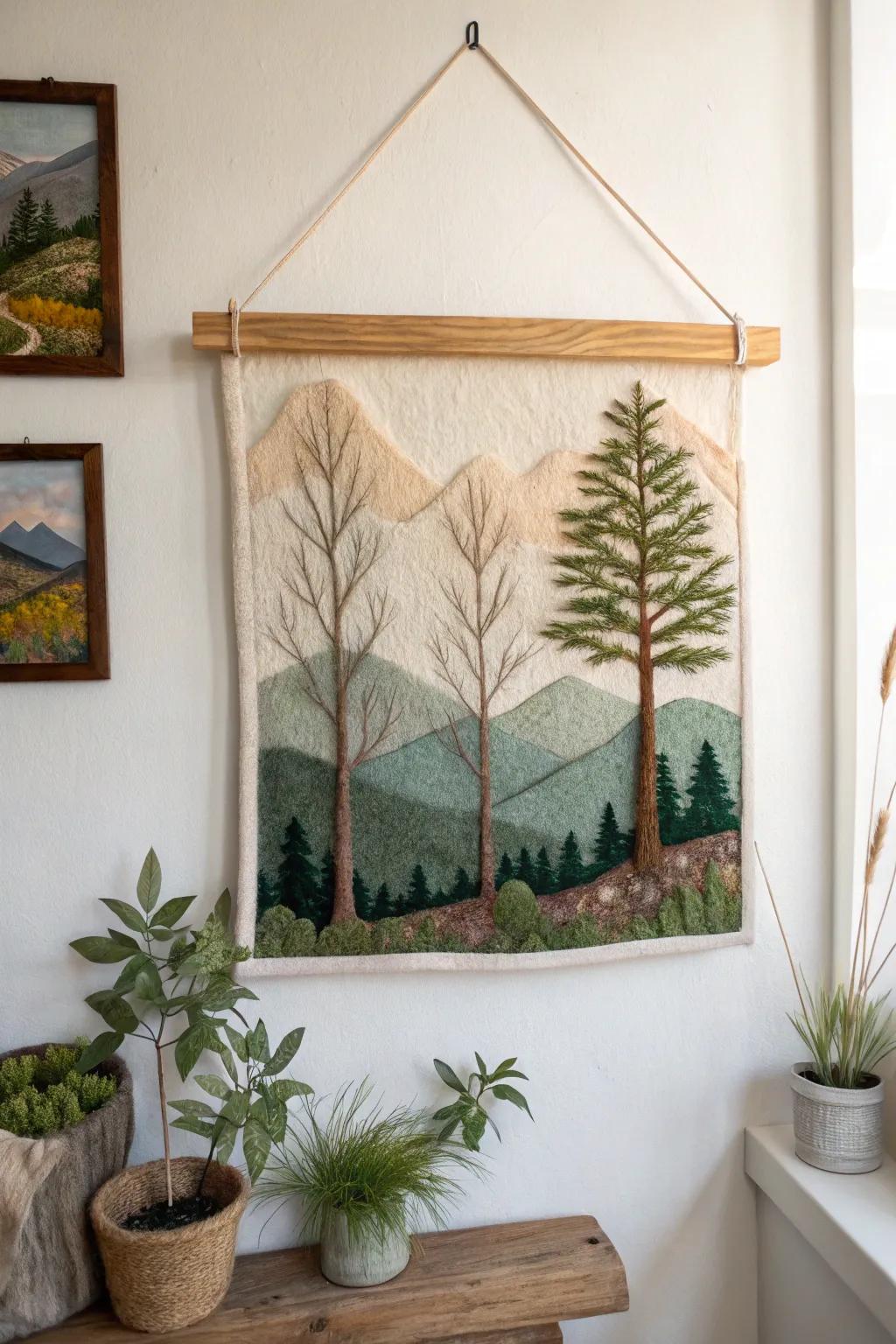 Transform your space with the serene beauty of nature-inspired wet felted wall art. 🌿 #ScandinavianDesign #BohoChic