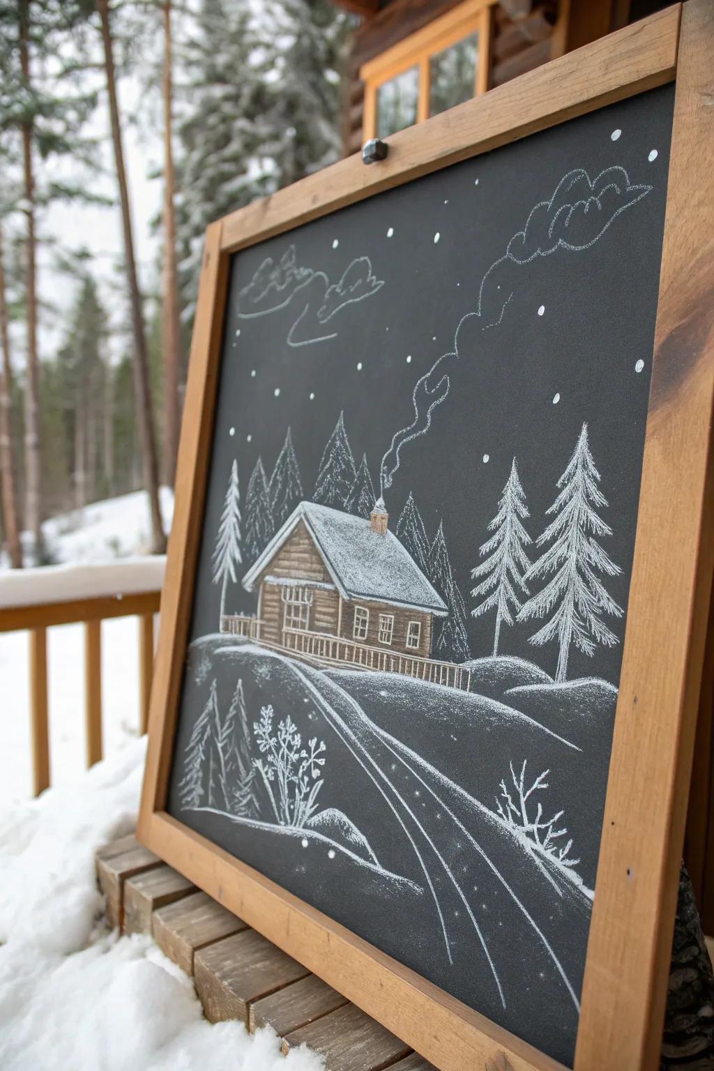 Bring the warmth of a cozy cabin to your home with this enchanting chalkboard art.