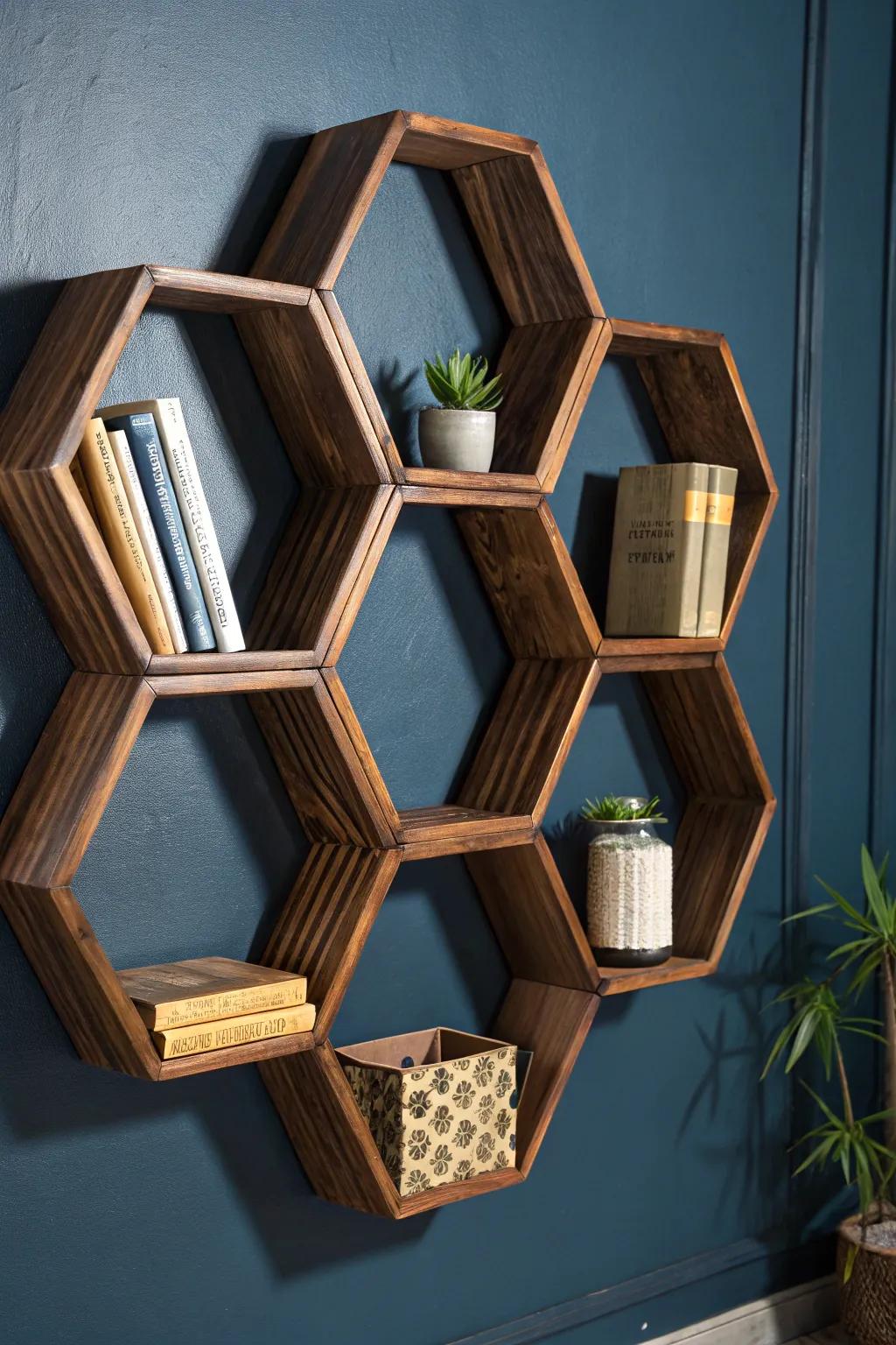 Elevate your space with the elegance of geometric shelving - where craftsmanship meets modern design.
