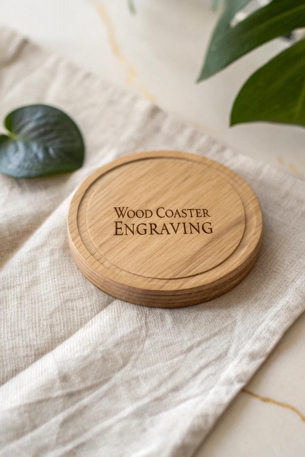 Elevate your living room with custom engraved wood coasters, the perfect blend of simplicity and personal charm.