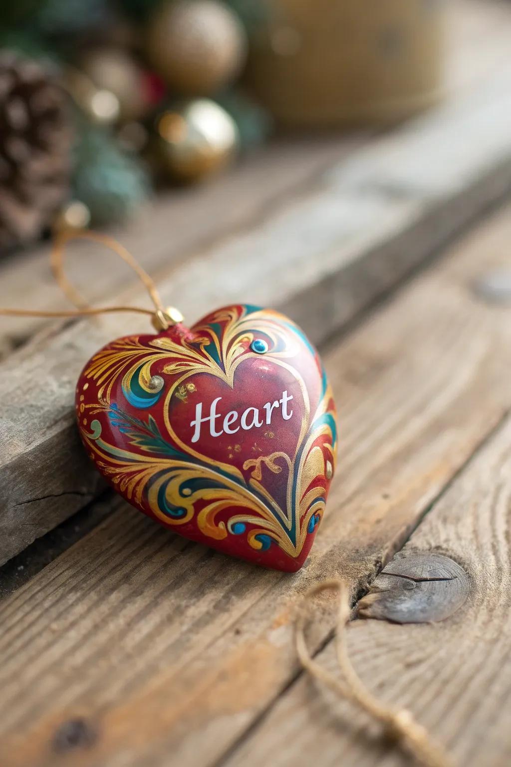 Express love through art with these beautifully crafted painted heart ornaments.