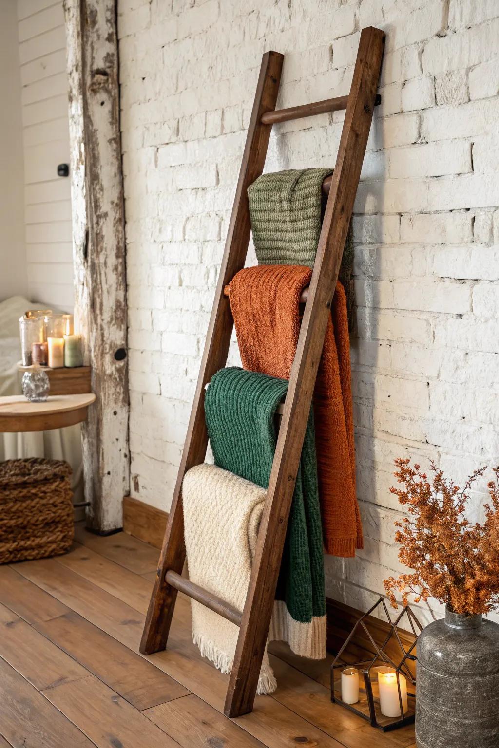 Elevate your space with a rustic blanket ladder—where style meets functionality.