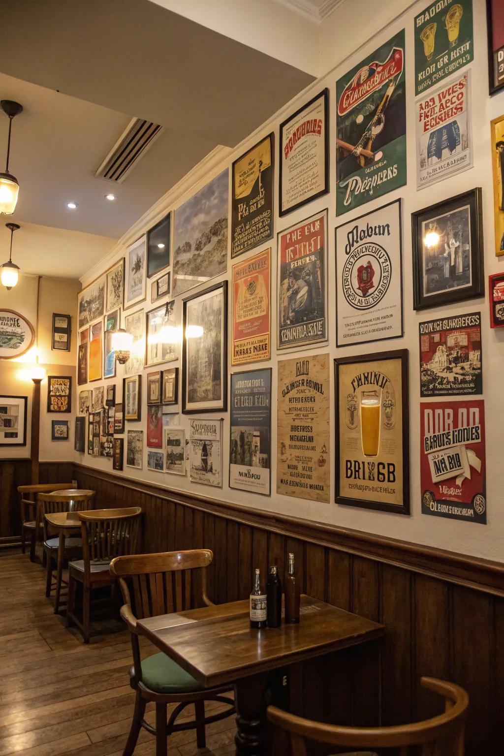 Vintage beer posters add nostalgic flair to your decor.