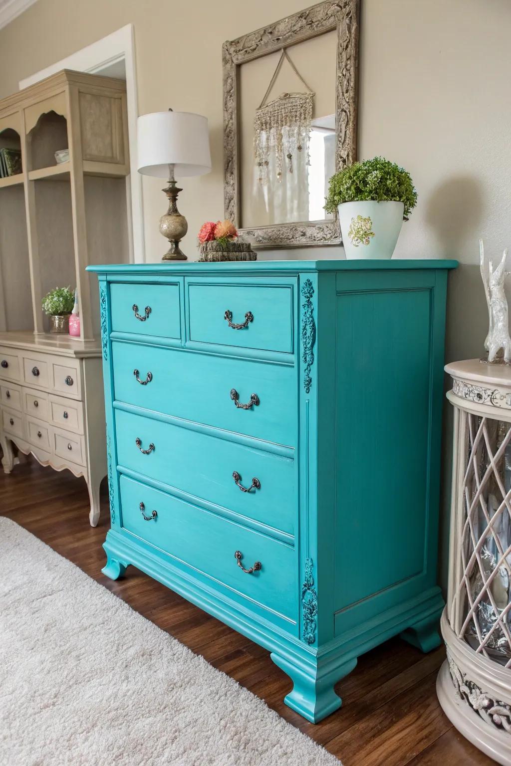 Painted furniture revives old pieces.