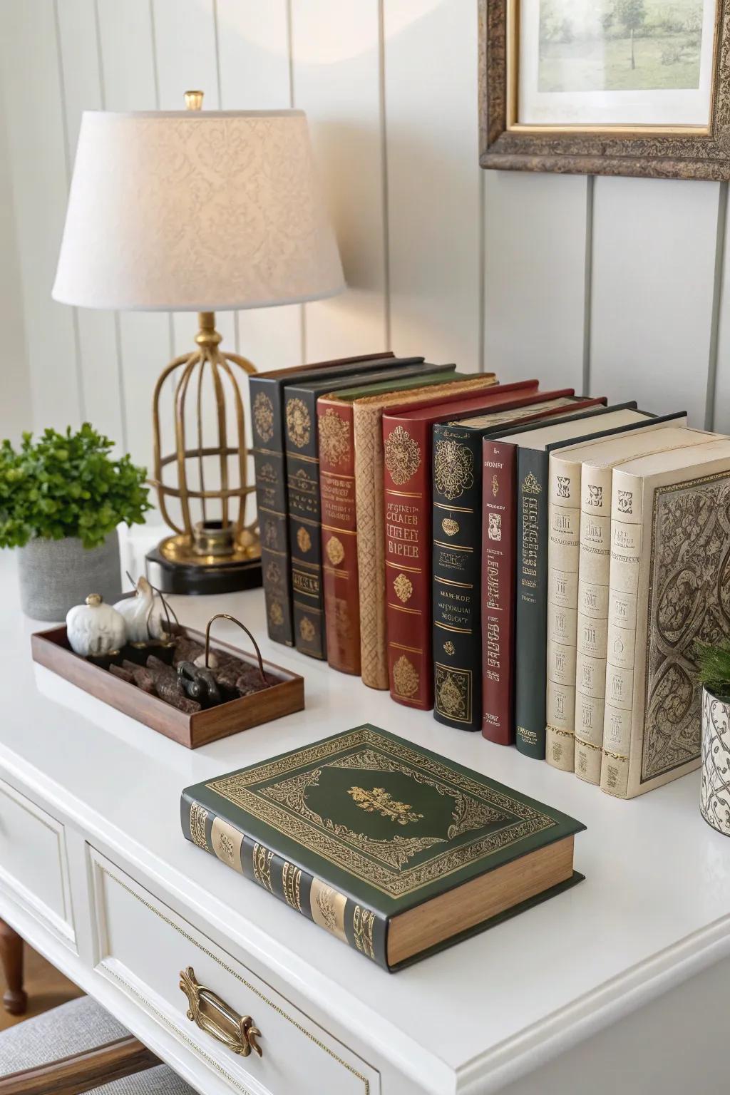 Books add both aesthetic appeal and inspiration to your desk.
