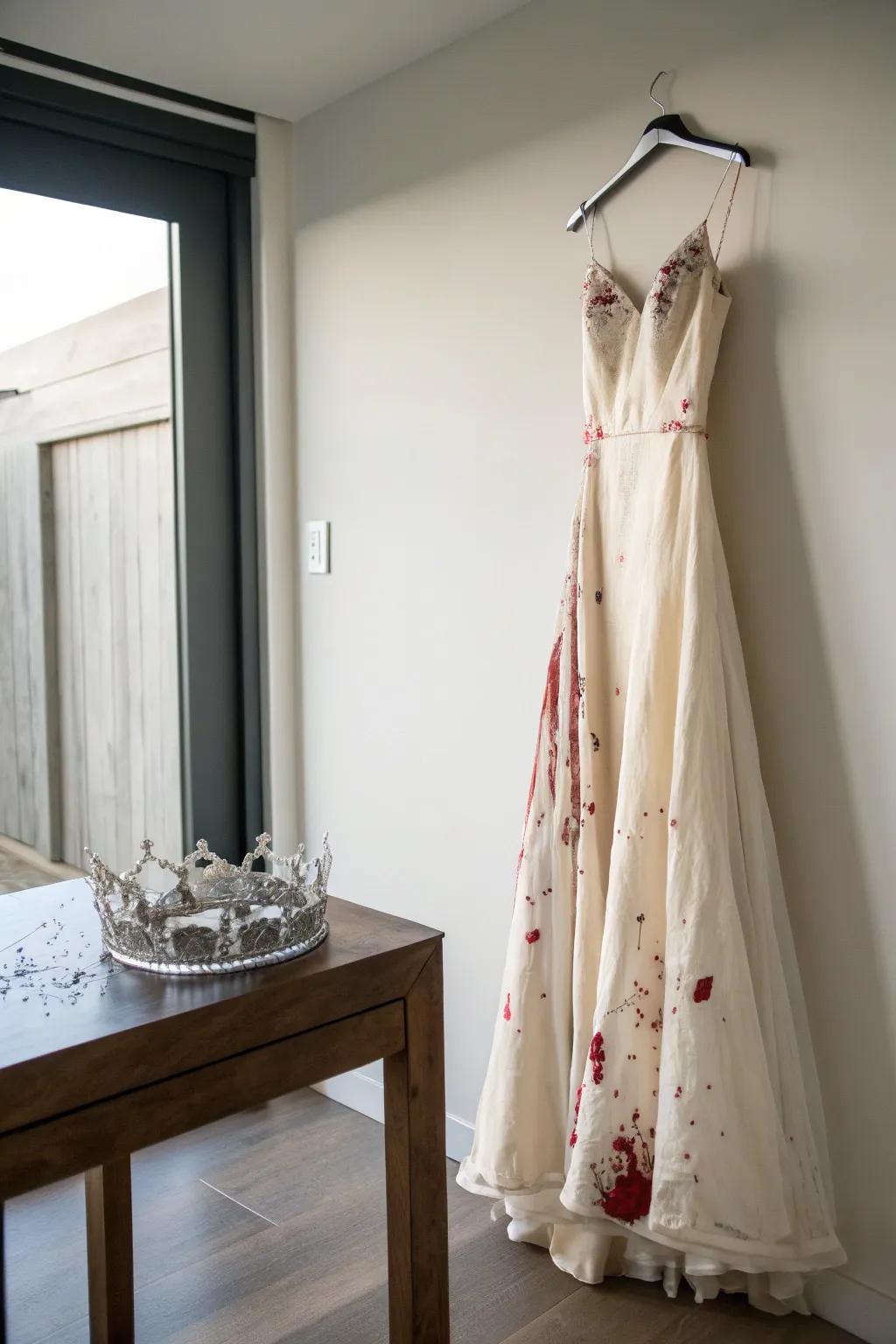 Transform elegance into eerie with this Zombie Prom Queen look—where vintage meets the undead in minimalist style!