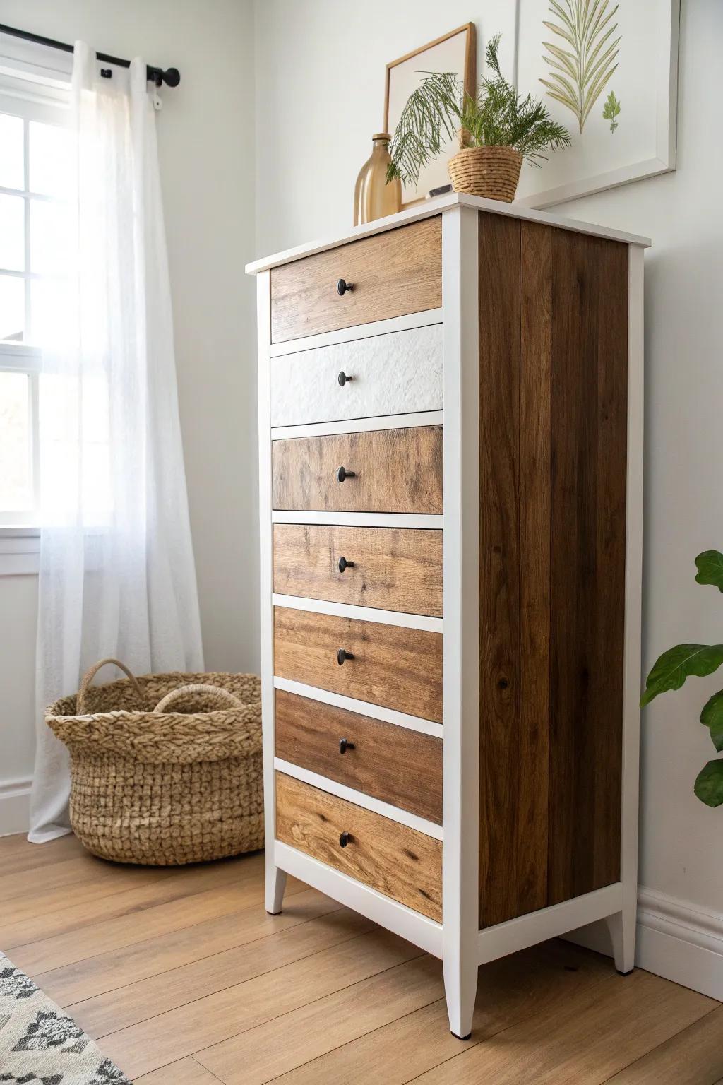 Transform your space sustainably with this eco-friendly dresser makeover, showcasing the beauty of reclaimed wood.