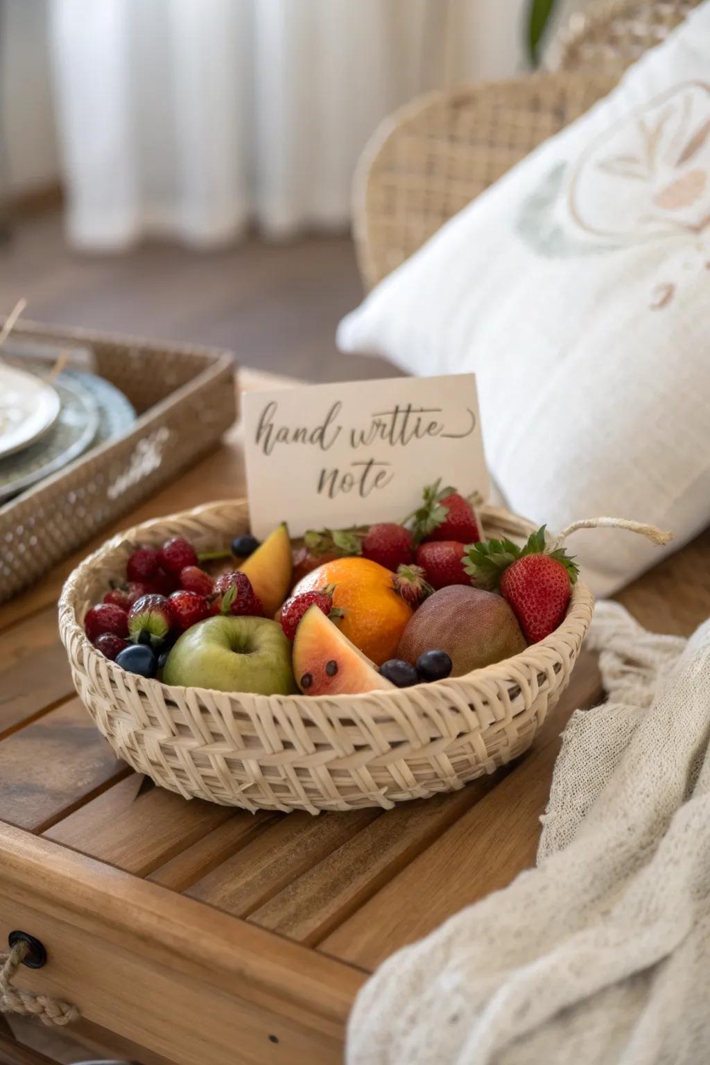 Add a personal touch to your fruit basket with a handwritten note, making it a gift to remember.