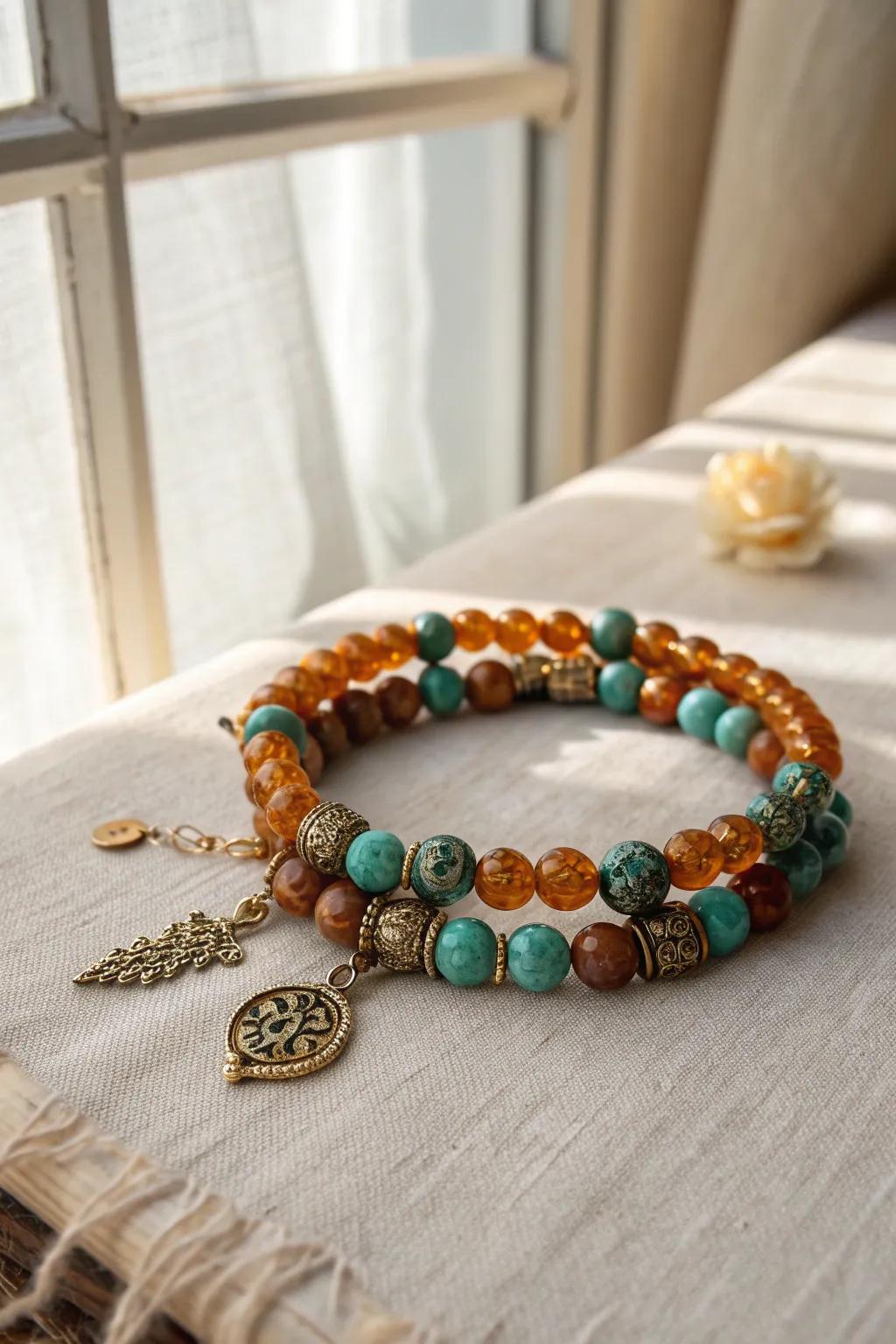Embrace cultural elegance with this Moroccan-inspired memory wire bracelet, where vibrant colors and intricate patterns meet minimalist design.
