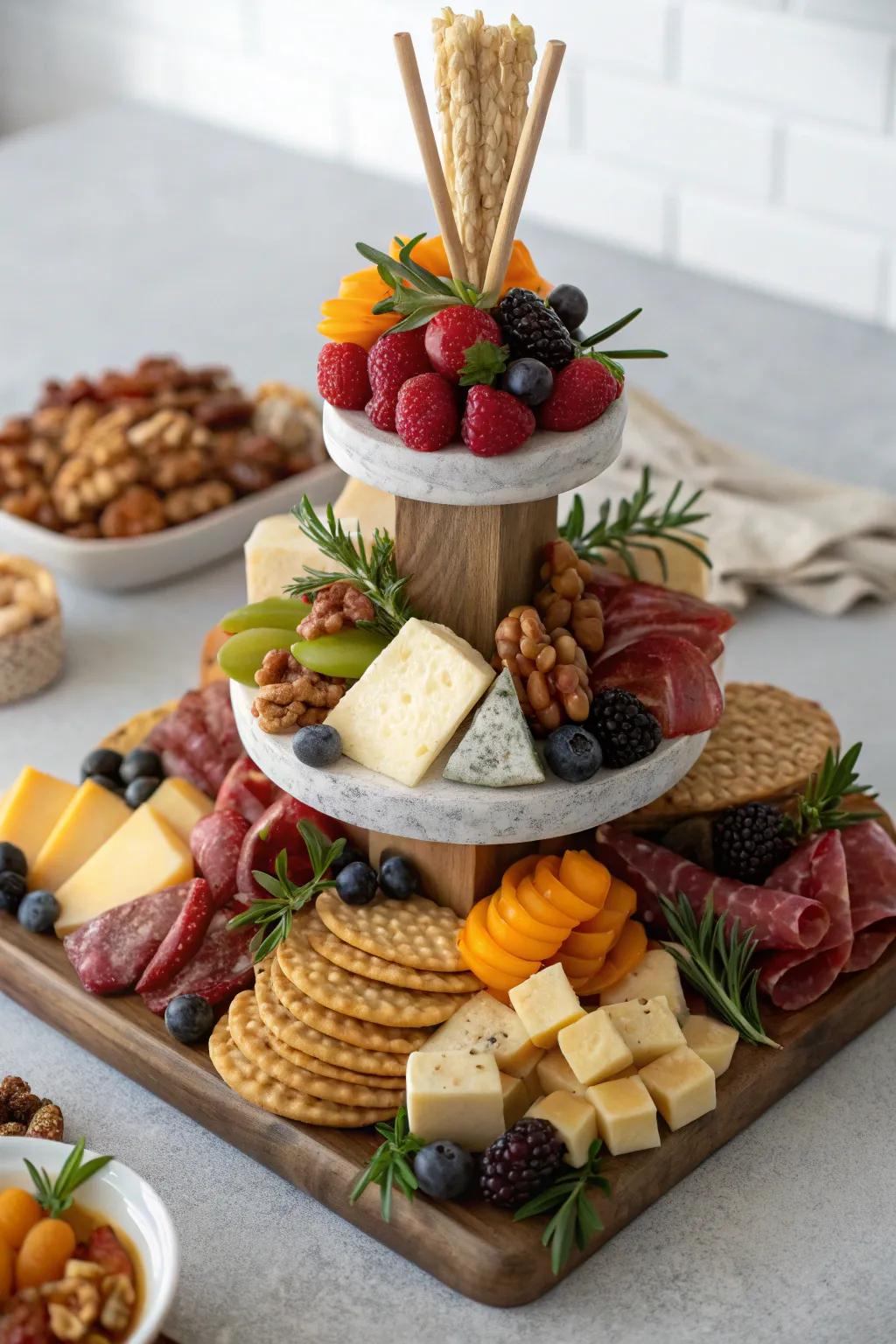 Layering adds depth and dynamism to your Mother's Day board.