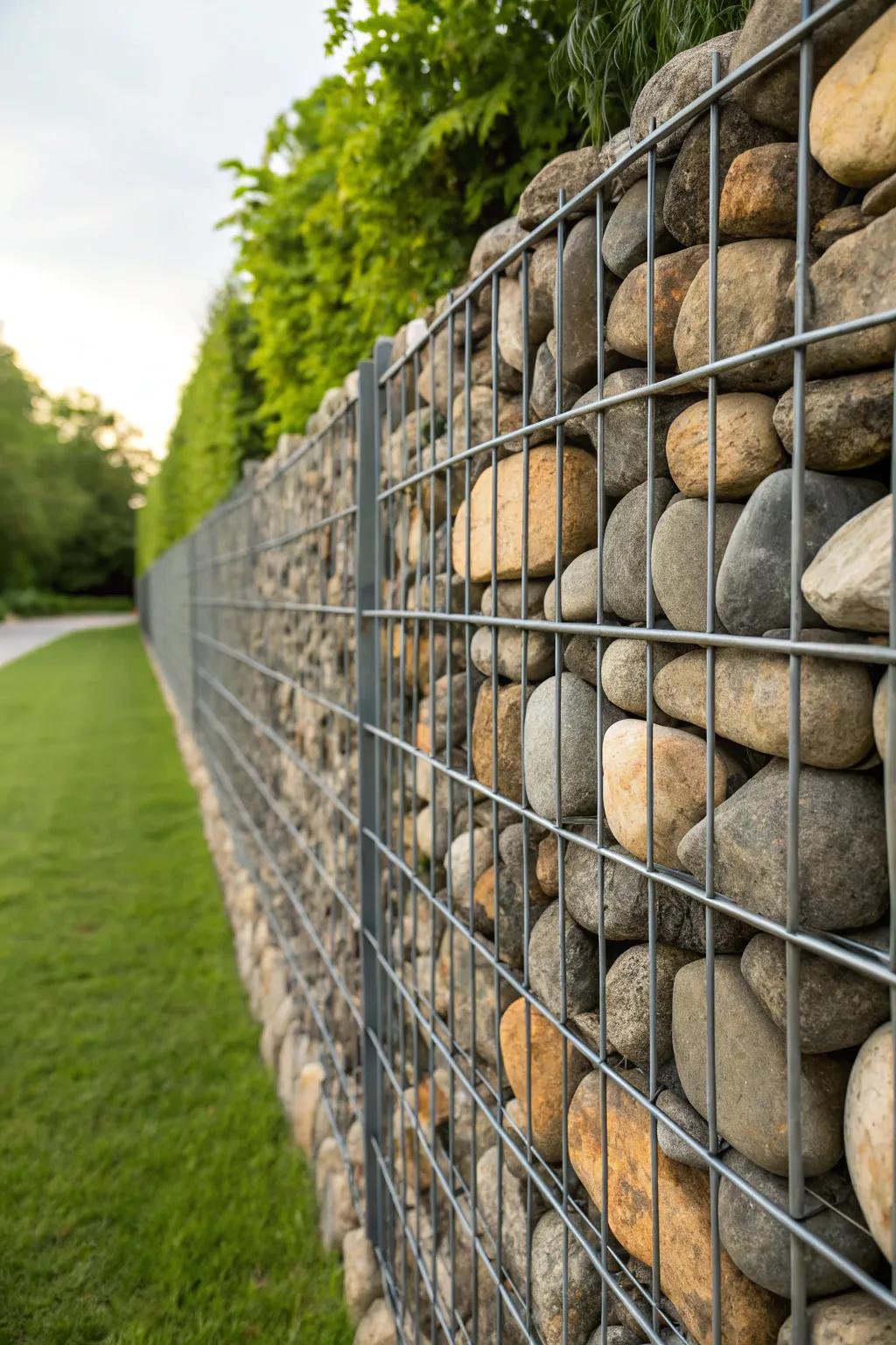 Elevate your outdoor space with the timeless beauty of a gabion wall – where craftsmanship meets nature.