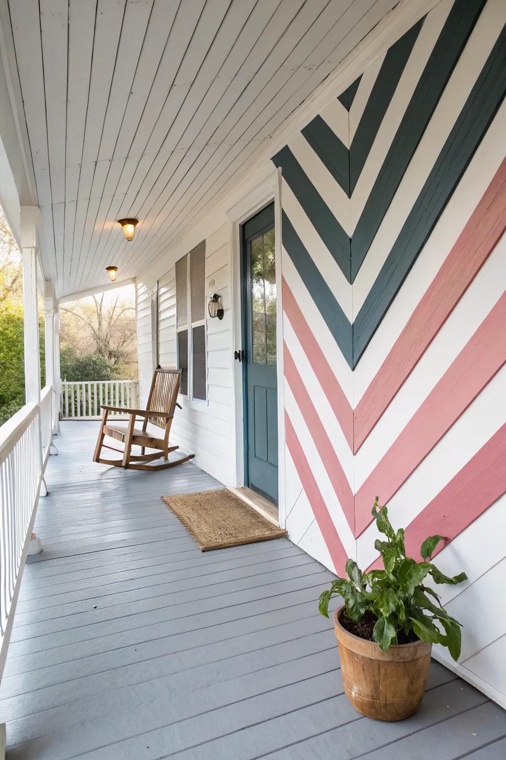 Transform your porch with striking diagonal lines for a modern, minimalist look.