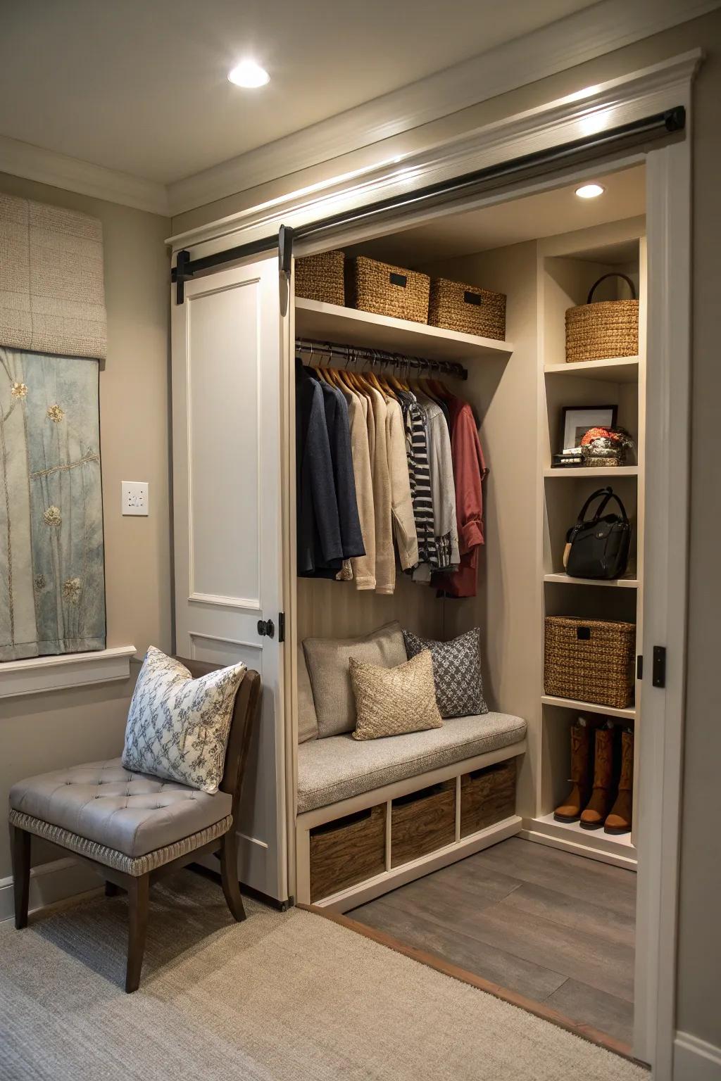 A seating area adds a touch of luxury and convenience.