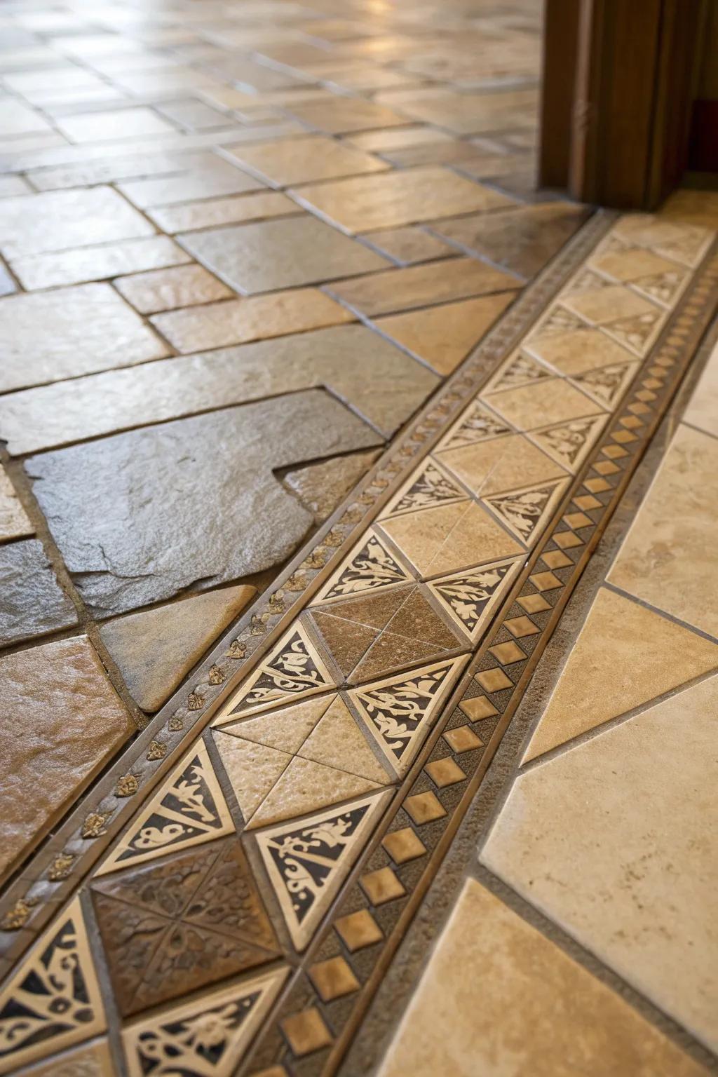 Elegance in transition: a masterfully crafted tile border that elevates your space.