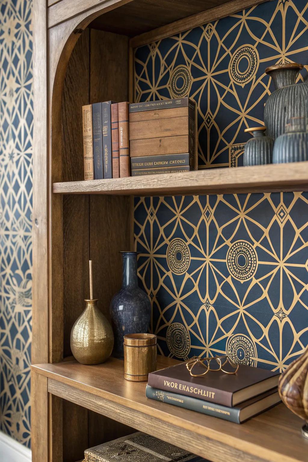 Elevate your space with the perfect blend of craftsmanship and style: wallpaper-backed shelves that transform any room.