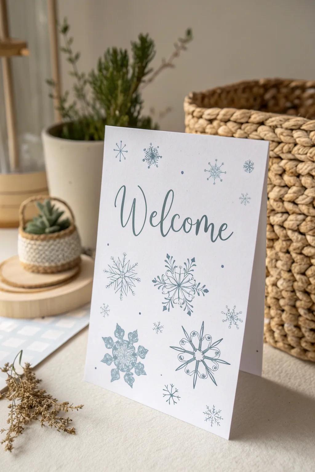 Embrace the season with a handcrafted welcome card that captures the essence of winter's beauty.