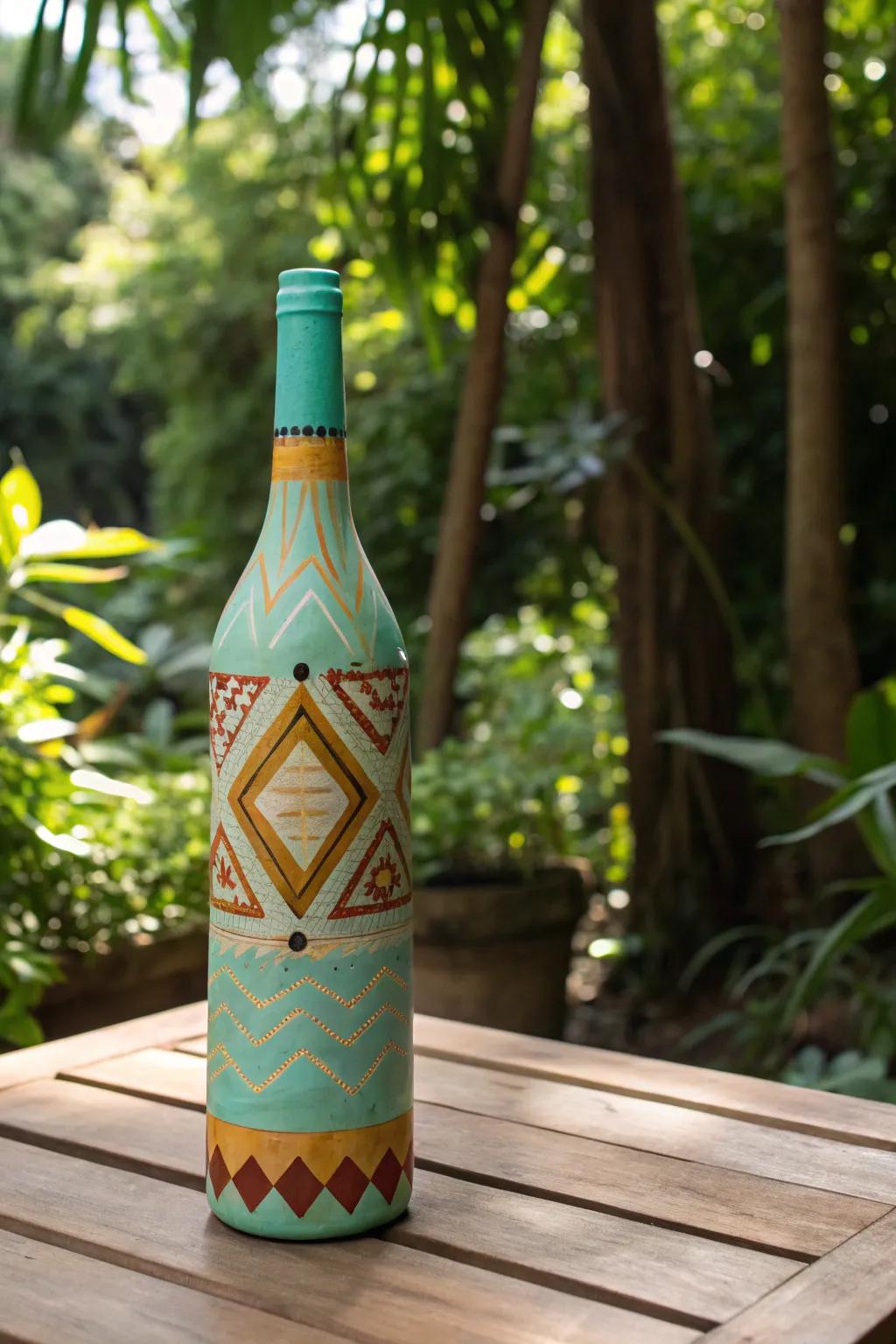 Transform your garden with a touch of artistry using painted wine bottles that blend Scandinavian minimalism with boho charm.