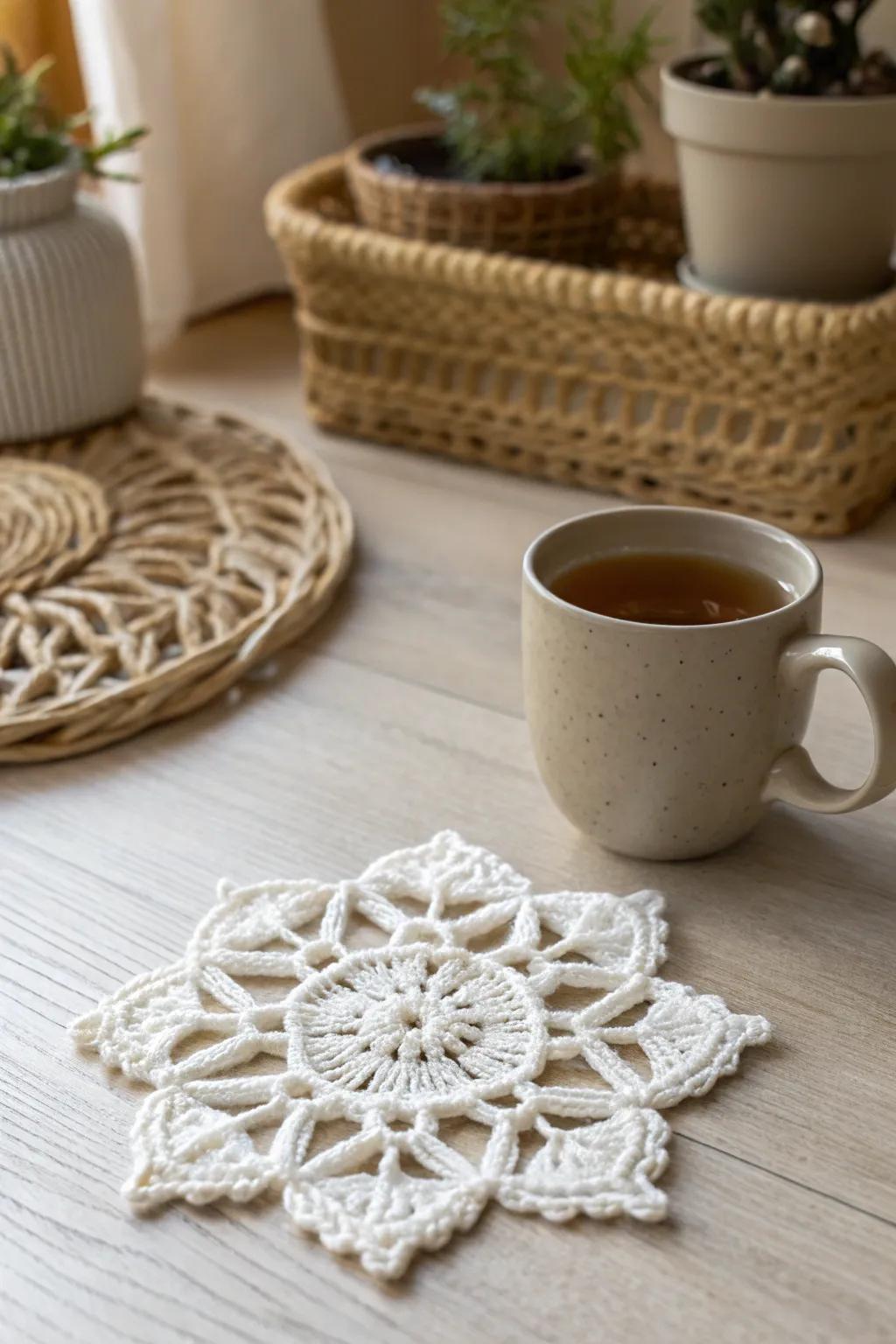Add a touch of winter elegance with handcrafted snowflake coasters, the perfect blend of simplicity and festive charm.