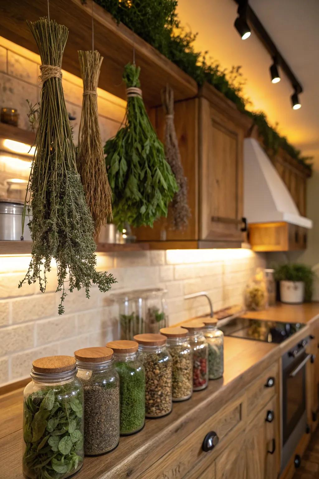 Dried herbs adding enchantment and nature’s magic to the decor.