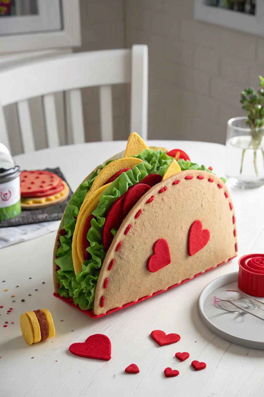 Crafted with love: A whimsical taco Valentine box that blends minimalist elegance with playful creativity.