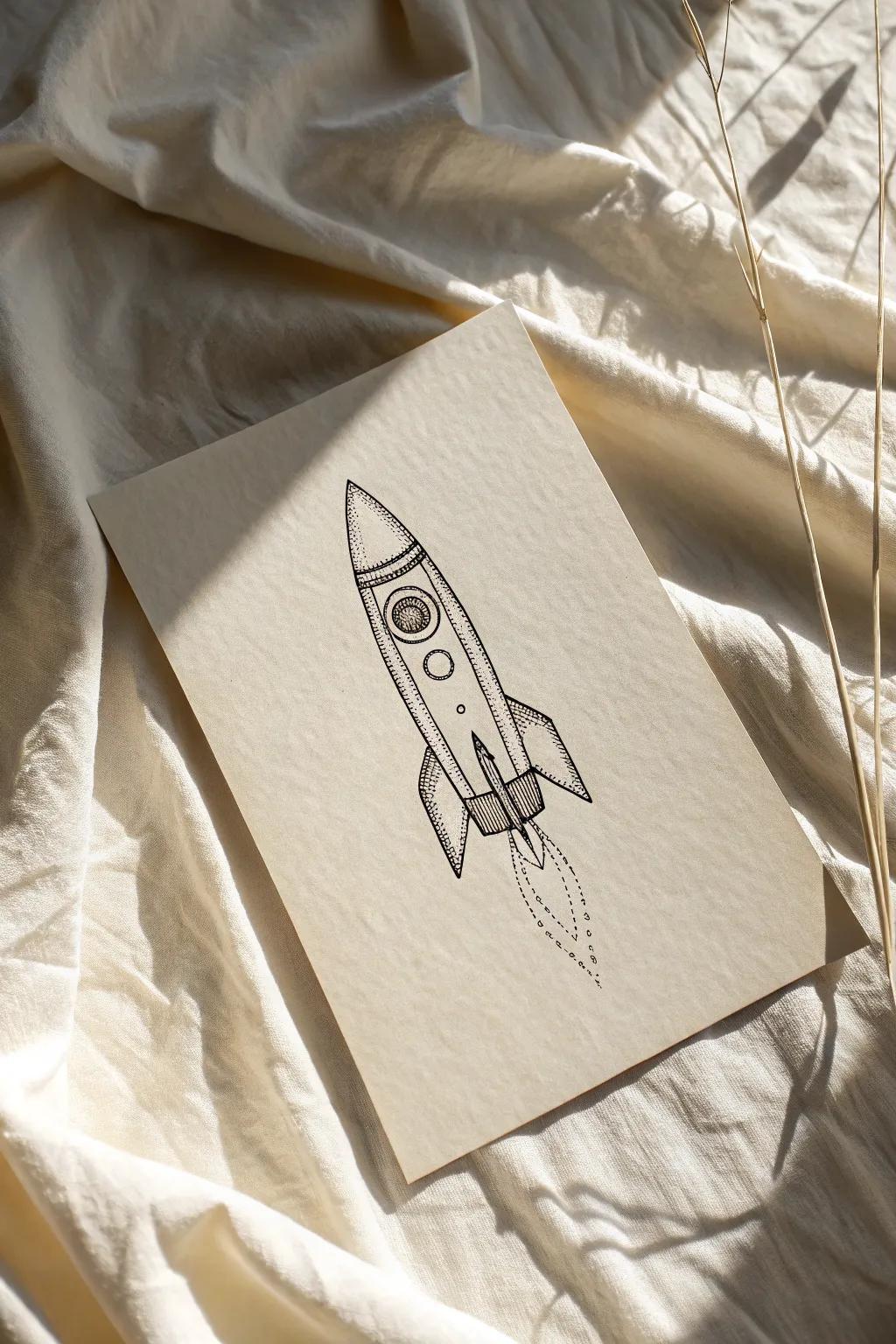 Blast off to creativity with this minimalist rocket sketch, perfect for adding a touch of cosmic inspiration to your space!