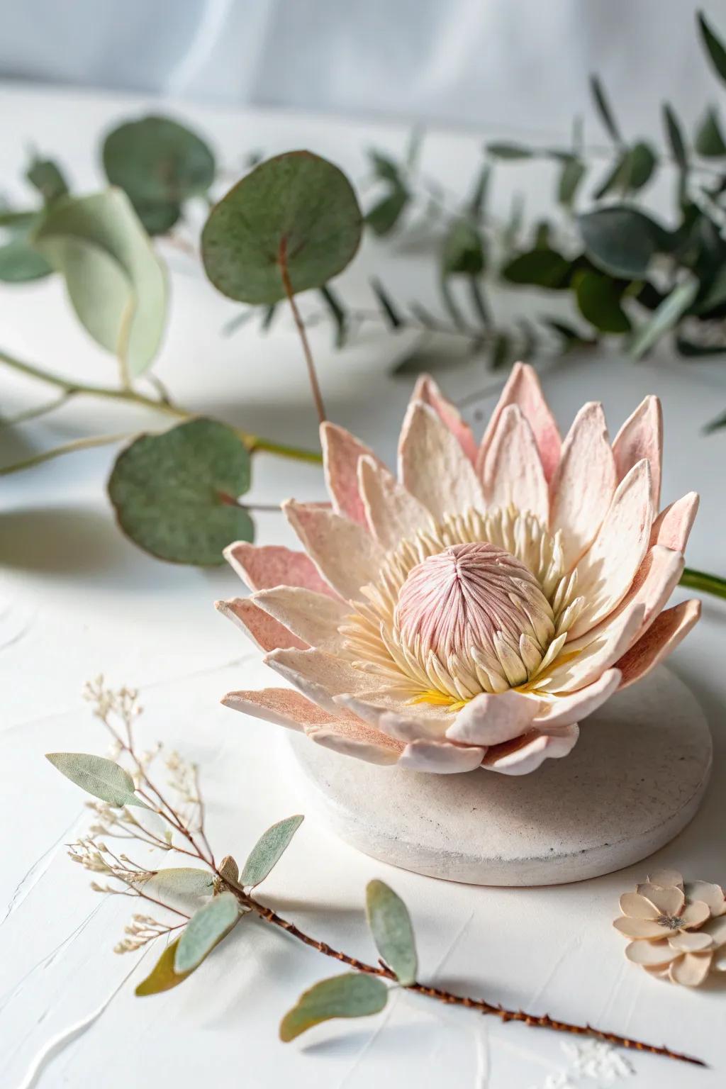 Crafted with love: a clay flower that brings nature indoors with Scandinavian simplicity and boho charm.