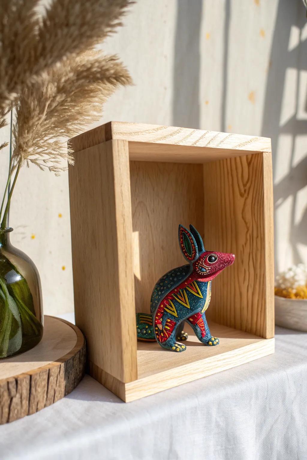 Bring a touch of whimsy to your space with charming alebrijes in minimalist shadow boxes.