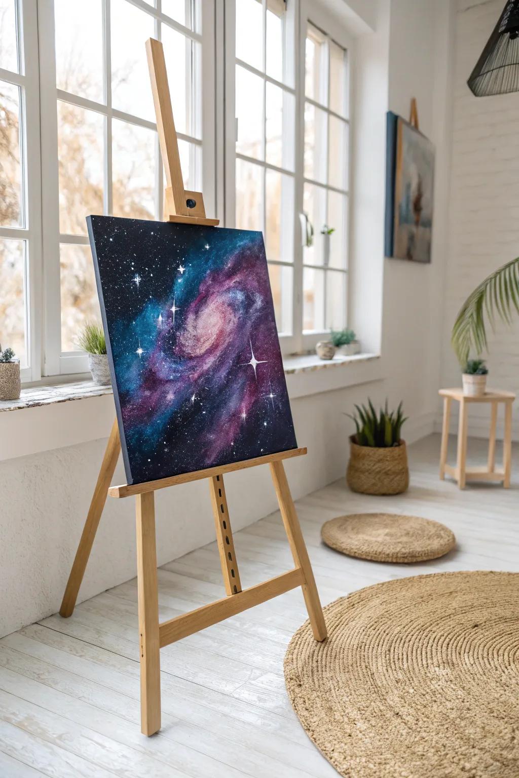 Unleash your creativity with a stunning galaxy painting, where simplicity meets cosmic wonder.