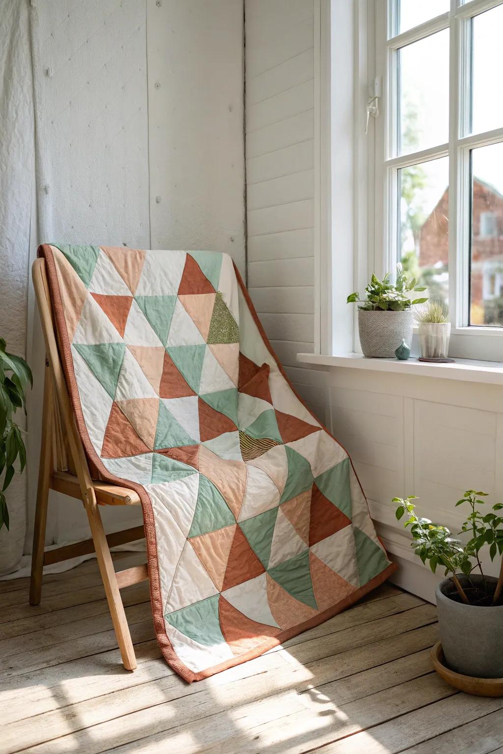 Geometric Delight: A modern art quilt that speaks the language of minimalism and natural elegance.
