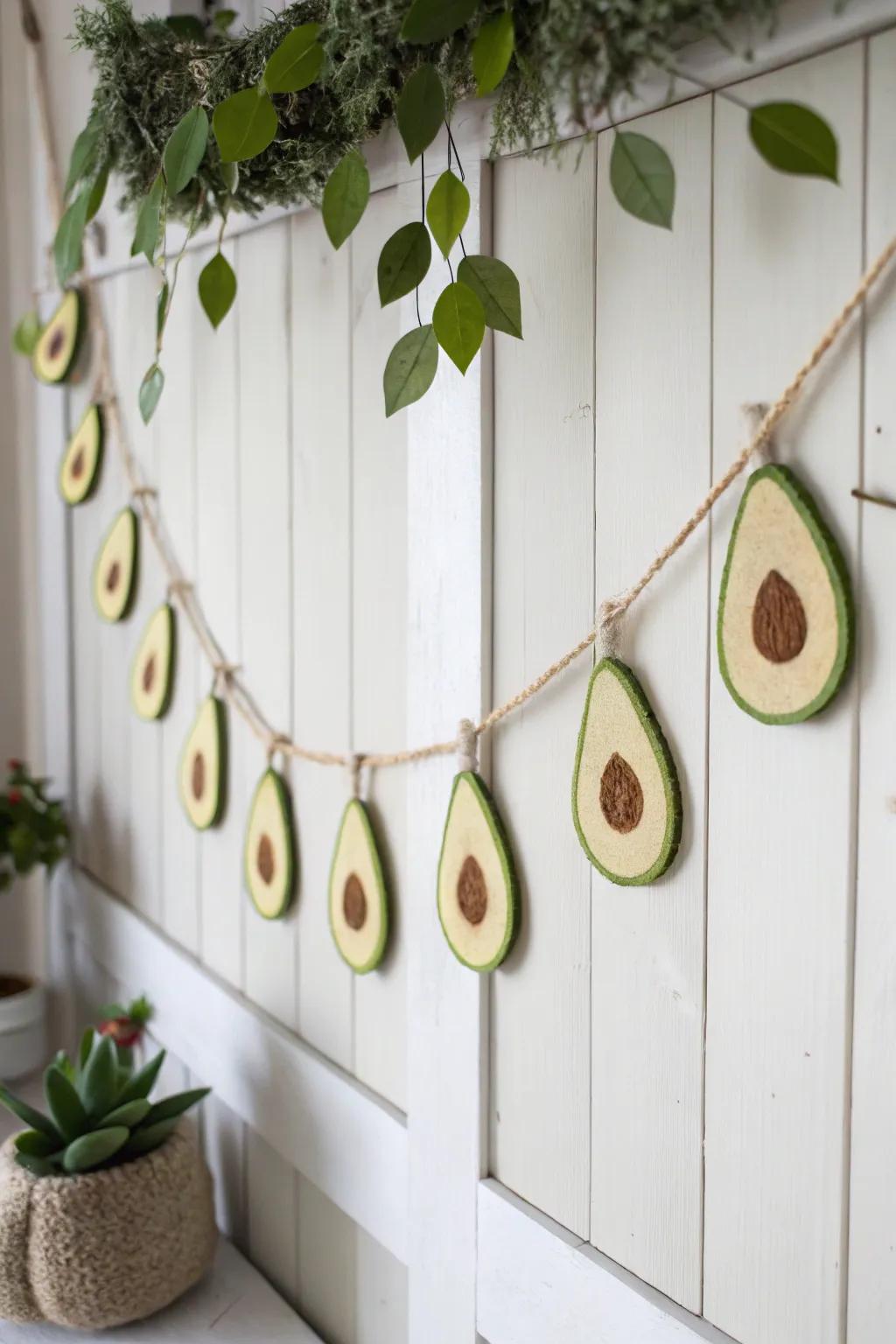 Add a touch of whimsy to your space with a handcrafted avocado garland, perfect for your next summer soiree!