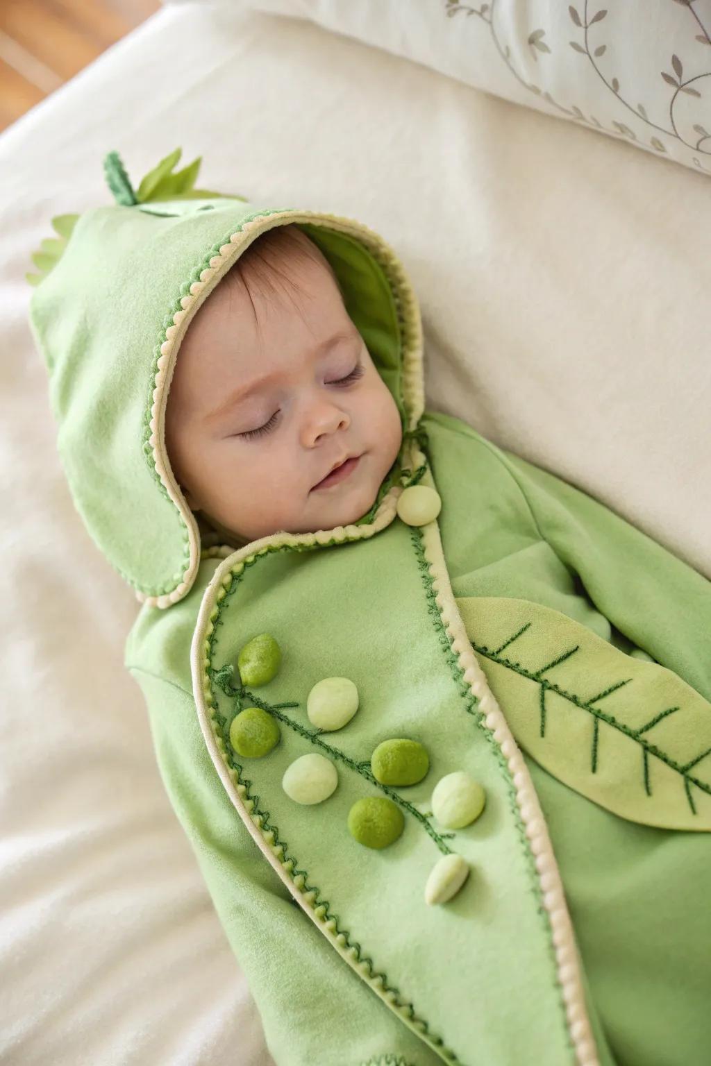 Wrap your little one in the cozy charm of a Sweet Pea Pod costume, where simplicity meets natural beauty.