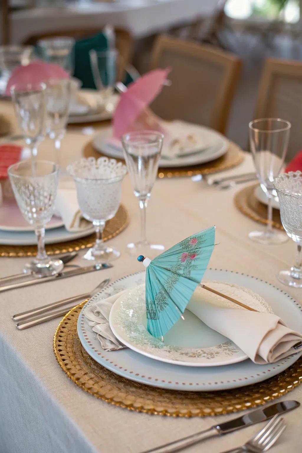 Mini umbrellas add a cute touch to your table settings.