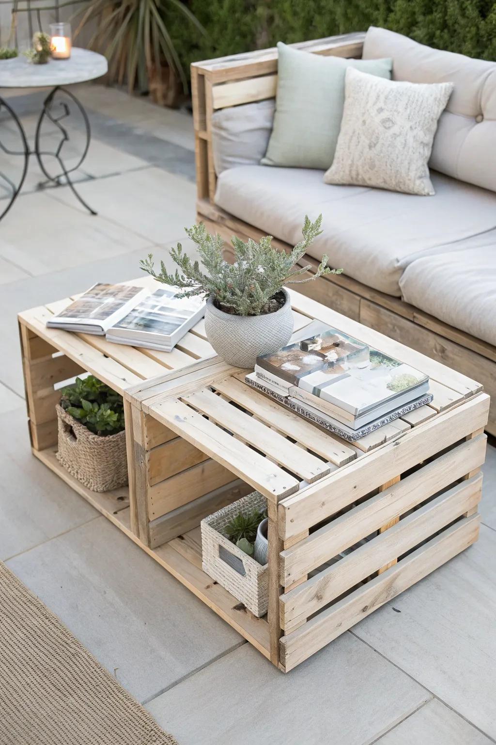 Elevate your patio with a charming DIY coffee table that marries style and function. 🌿☕