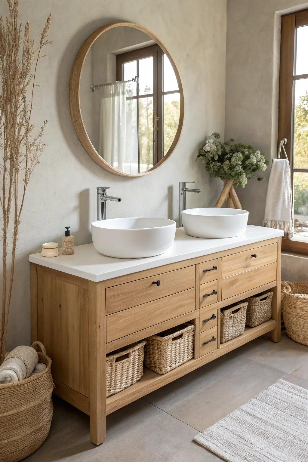 Embrace serene mornings with a minimalist double vanity—where style meets function effortlessly.