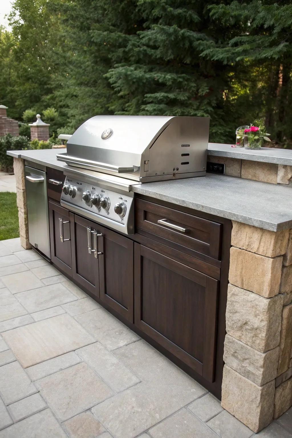 Elevate your outdoor space with a sleek built-in grill setup that combines modern design with exquisite craftsmanship.