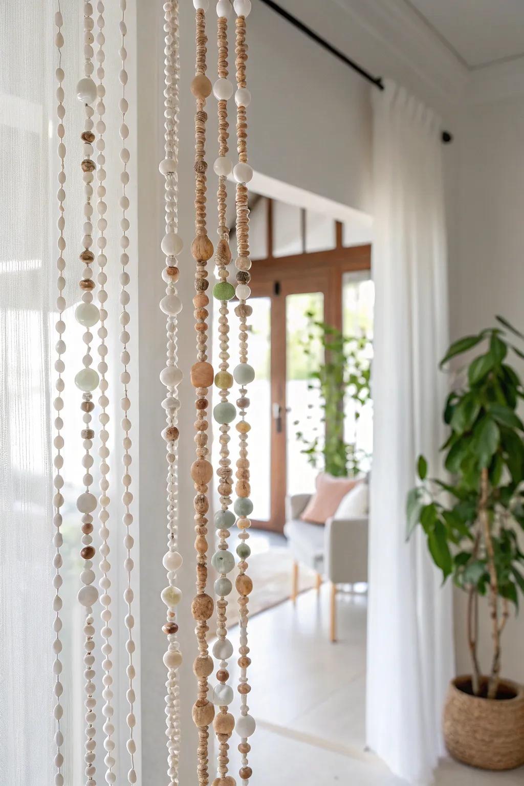Transform your space with a boho-chic bead curtain divider, where craftsmanship meets minimalist beauty.
