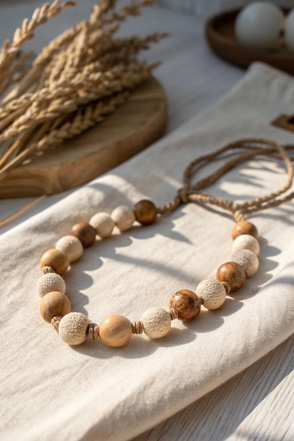 Embrace bohemian charm with this handcrafted wooden bead necklace, perfect for adding a natural touch to your style.