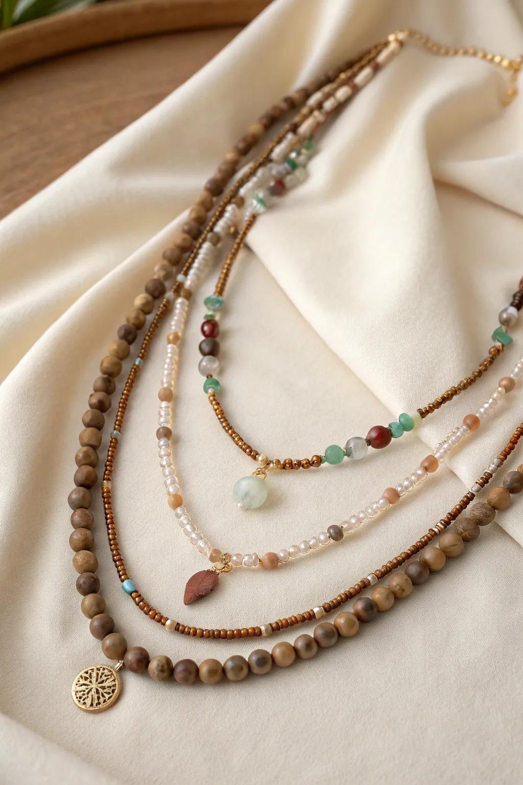 Embrace the allure of layered luxury with this intricately crafted beaded necklace, perfect for the modern bohemian queen.