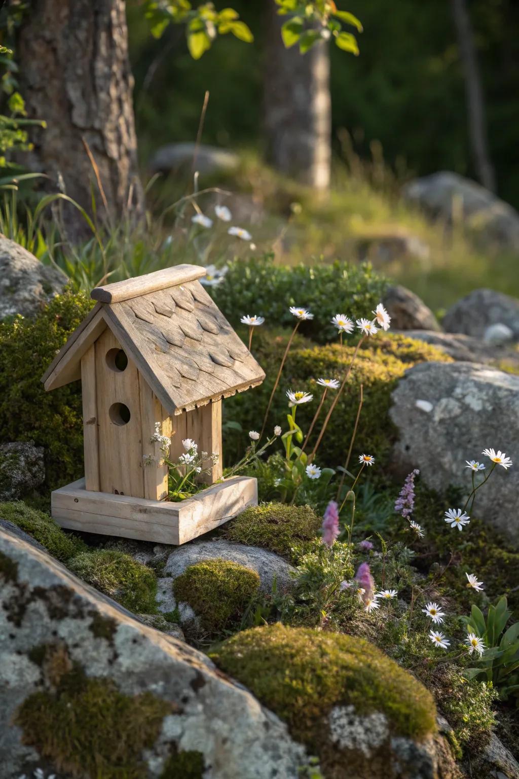 Discover a hidden oasis with this exquisite bird feeder retreat, where nature and design harmoniously blend.