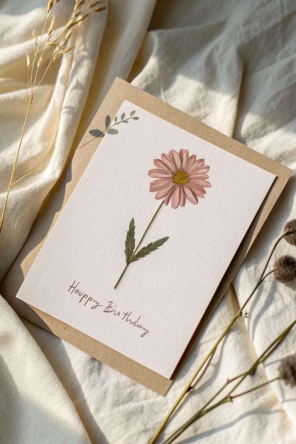 Celebrate her special day with the timeless beauty of a pressed flower card, blending simplicity and romance.