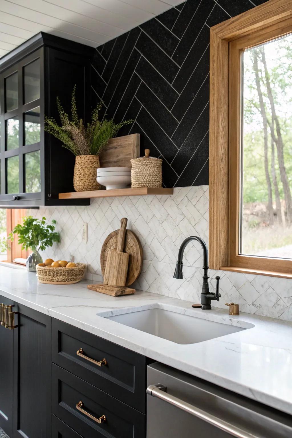 Elevate your kitchen's elegance with a classic black and white contrast. Simplicity and natural beauty in perfect harmony.