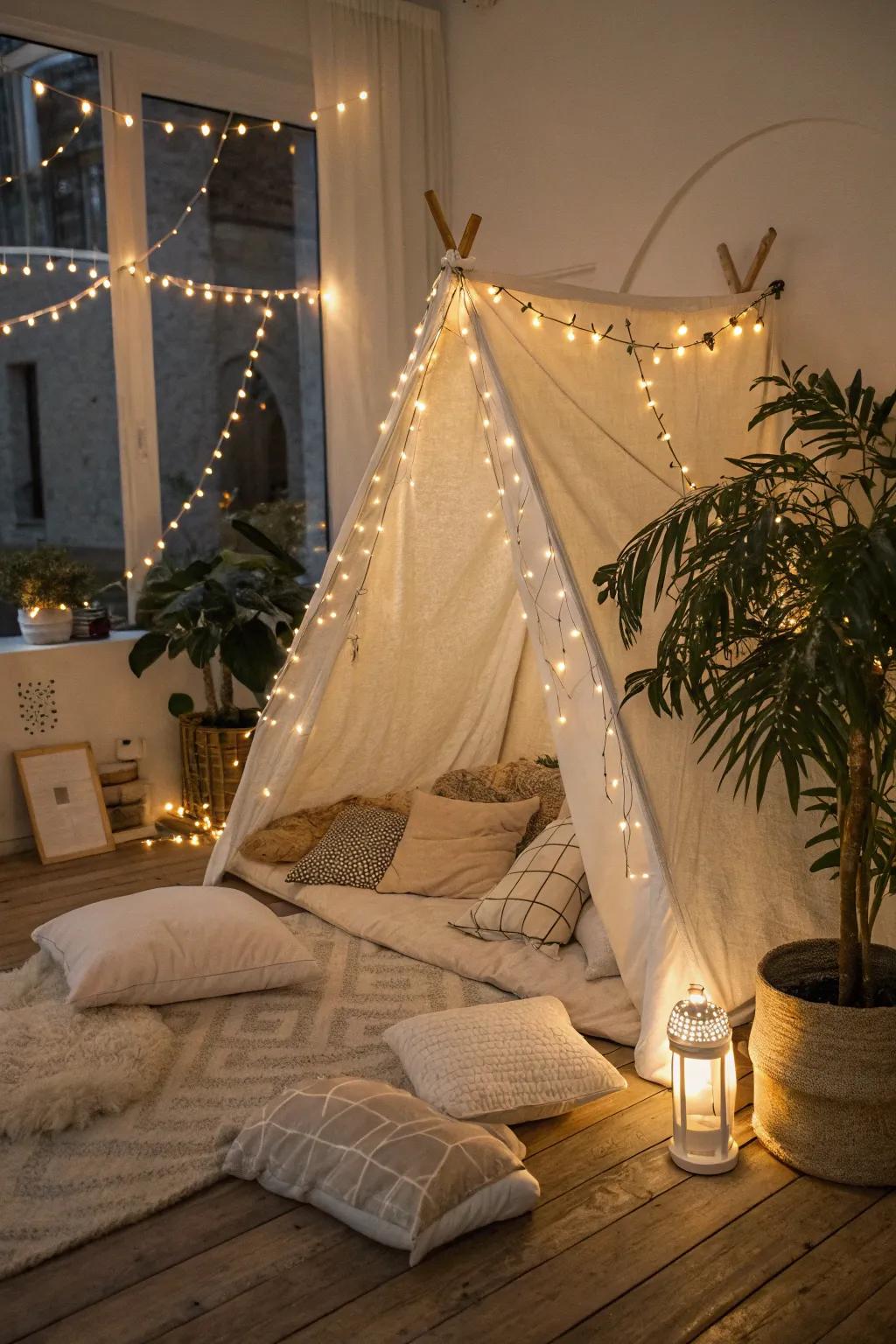 Transform your space into a magical hideaway with enchanting string lights.