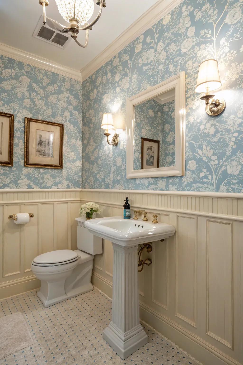 Create timeless elegance with a classic blue and beige bathroom design.