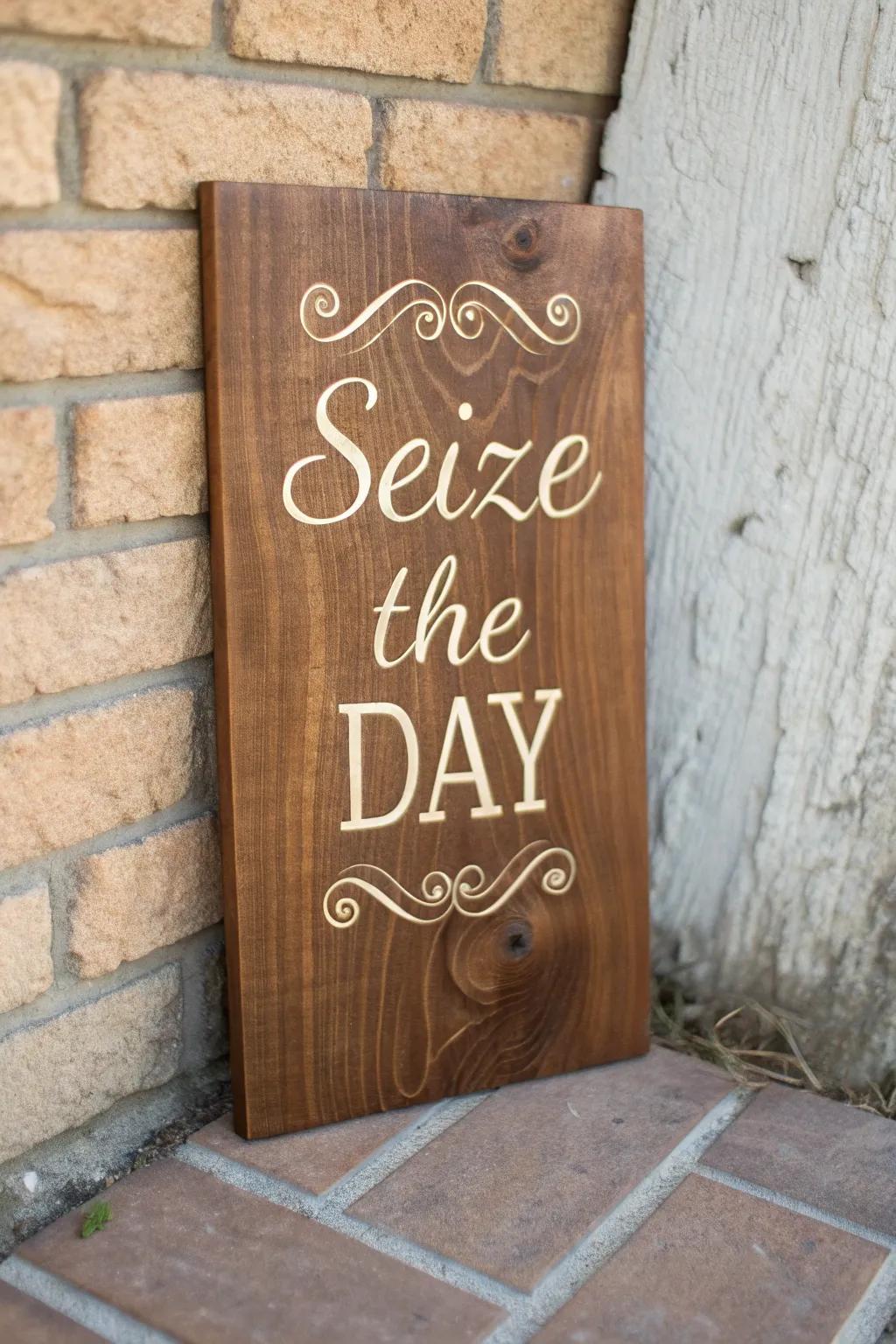 Start your day with inspiration—elegantly crafted 'Seize the Day' sign for your space.