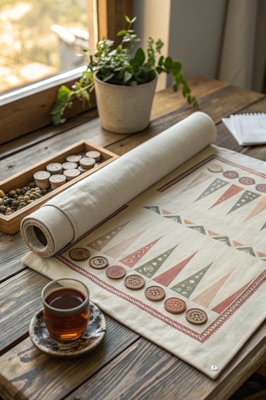 Elevate your game nights with this cozy, travel-friendly roll-up fabric board – where minimalist design meets boho charm. 🌿🎲