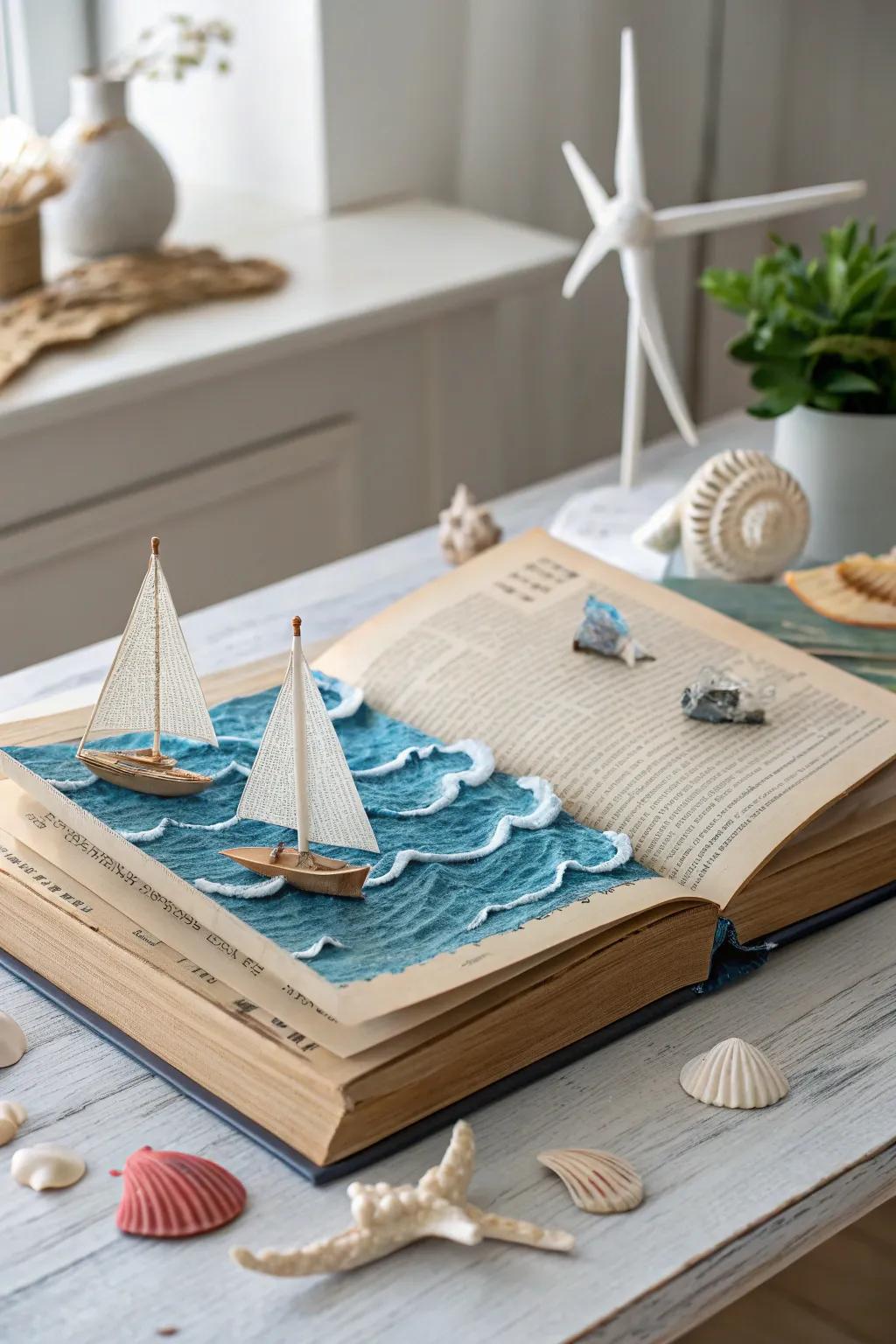 Dive into a Mystical Ocean Adventure with this enchanting book diorama, where waves of creativity meet minimalist elegance.