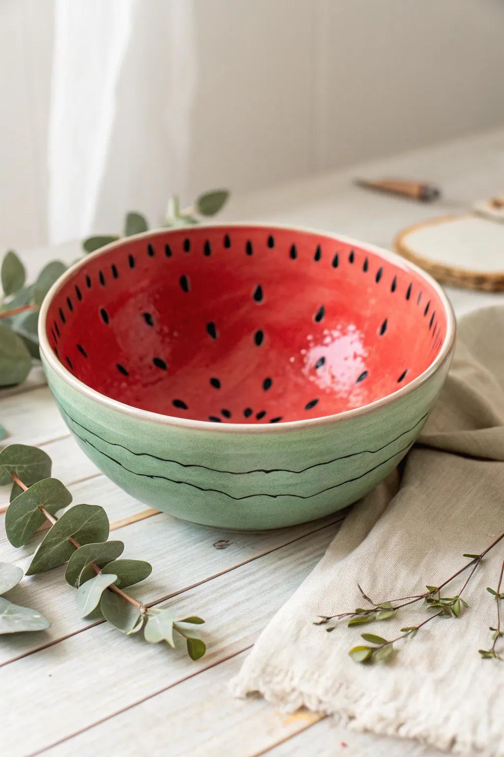 Embrace summer vibes with this handcrafted watermelon bowl that adds a splash of color and joy to your space.
