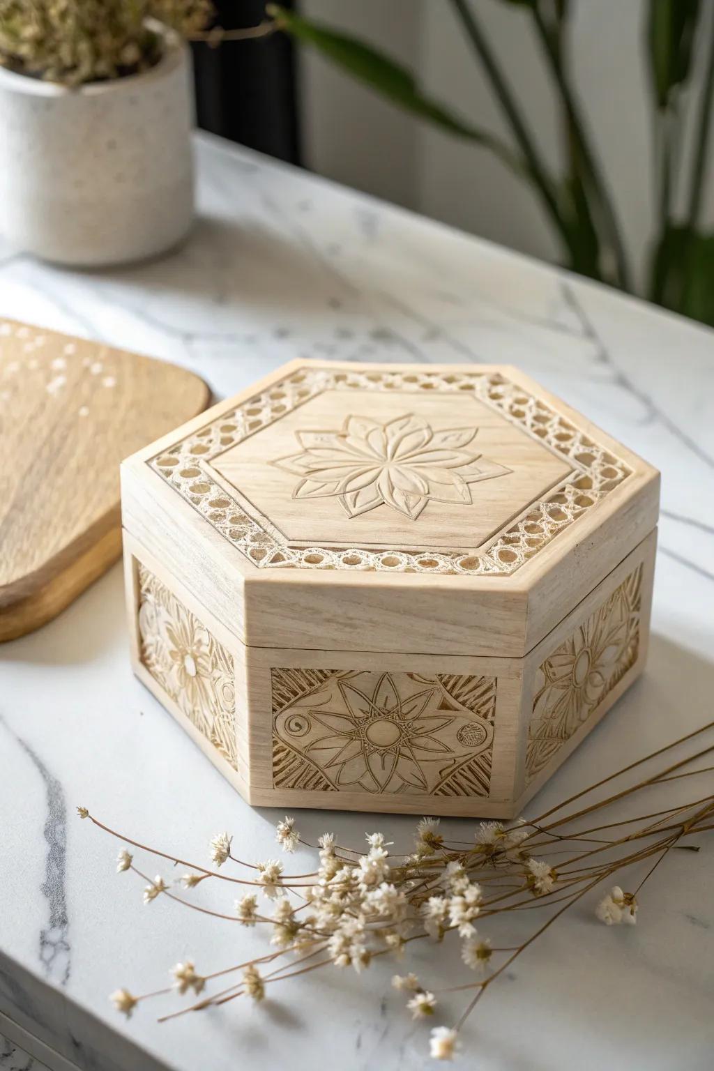 Break the mold with a uniquely shaped hexagonal box—where simplicity meets stunning craftsmanship.