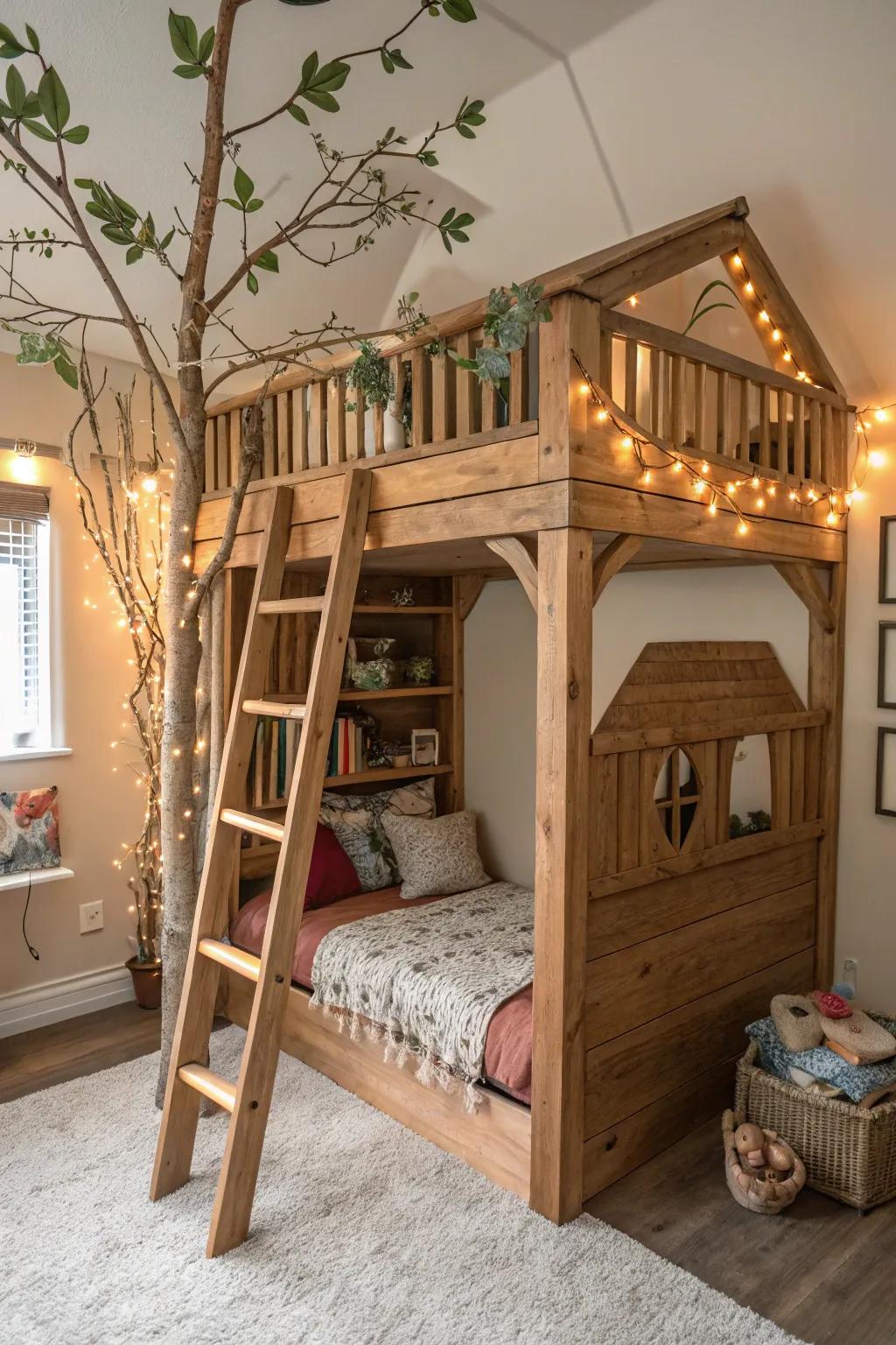 Transform your bunk bed into a whimsical play paradise with this lofted treehouse design!